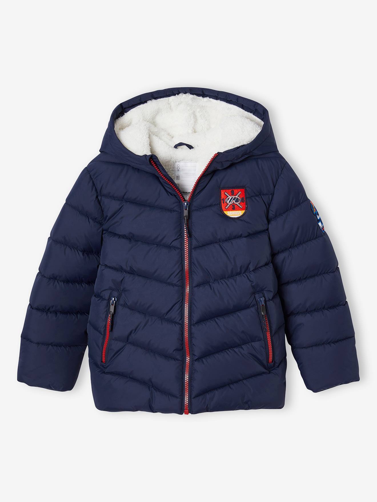 Doudoune à capuche ski garçon doublée sherpa marine