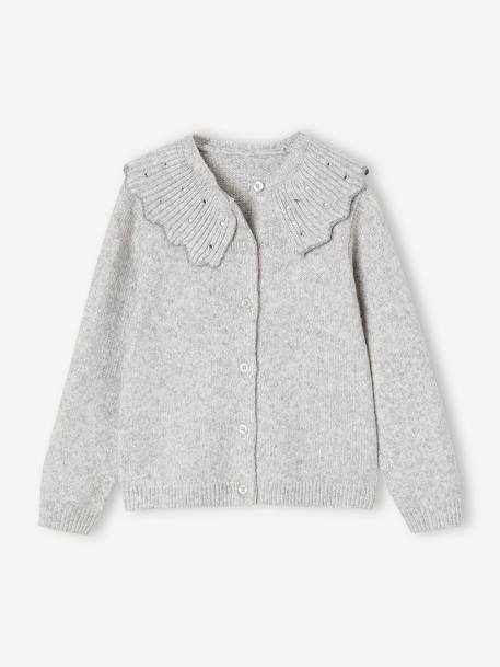 Fille-Pull, gilet, sweat-Gilet de fêtes col à strass fille