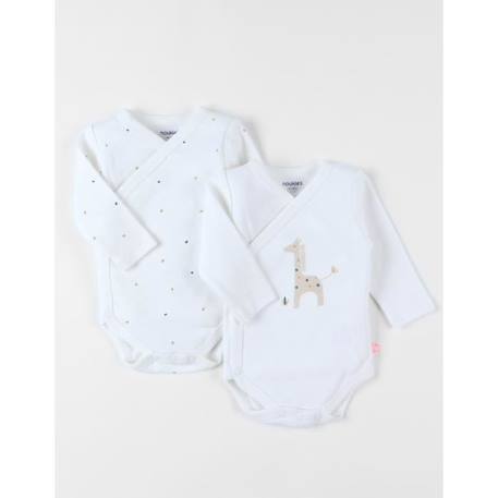 Bébé-Ensemble de 2 bodies en coton poudré blanc