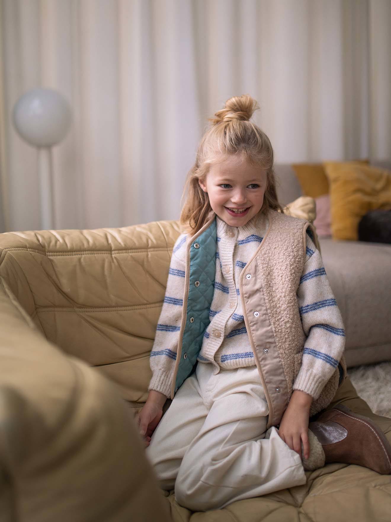 Gilet sans manches en sherpa fille beige