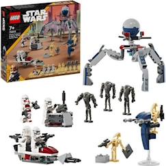 Jouet-LEGO® 75372 Star Wars Pack de Combat des Clone Troopers et Droïdes de Combat, Jouet avec Speeder Bike et Figurine