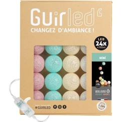 Linge de maison et décoration-Décoration-Guirlande lumineuse boules coton LED USB - Veilleuse bébé 2h - 3 intensités - 24 boules 2,4m - Bébé