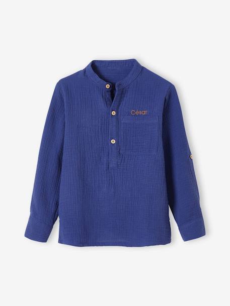 Chemise en gaze de coton personnalisable garçon manches retroussables Bleu moyen+bleu pétrole+écru+vert+vert d'eau 9 - vertbaudet enfant 