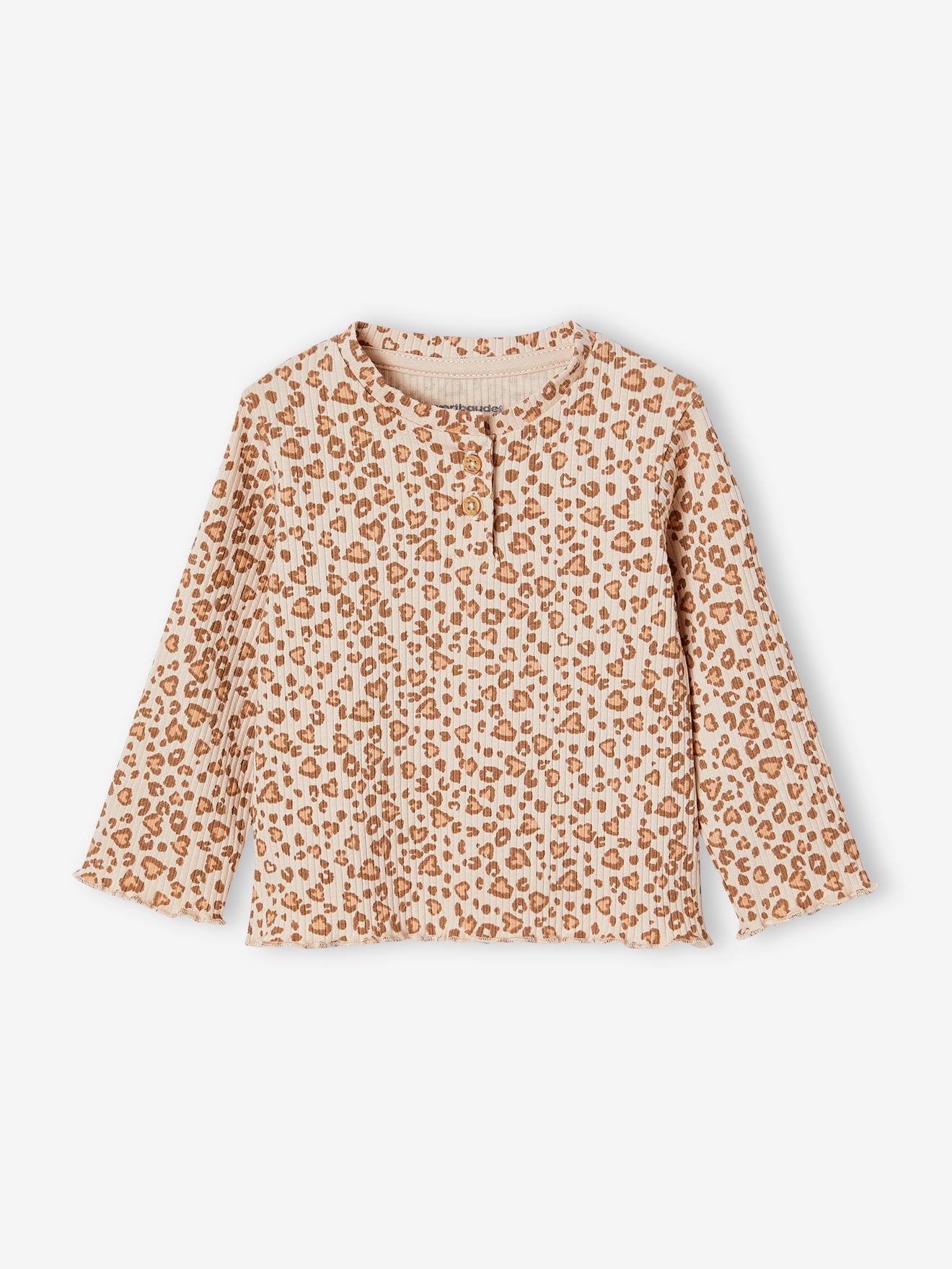 T-shirt en maille côtelée bébé manches longues léopard
