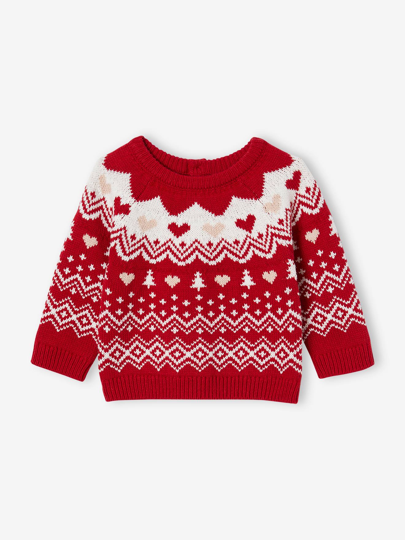 Pull jacquard de Noël bébé fille rouge