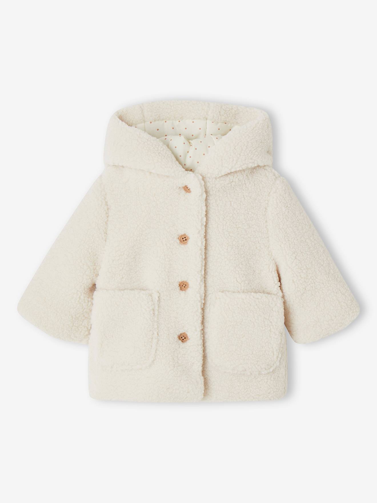 Manteau à capuche en sherpa bébé sable