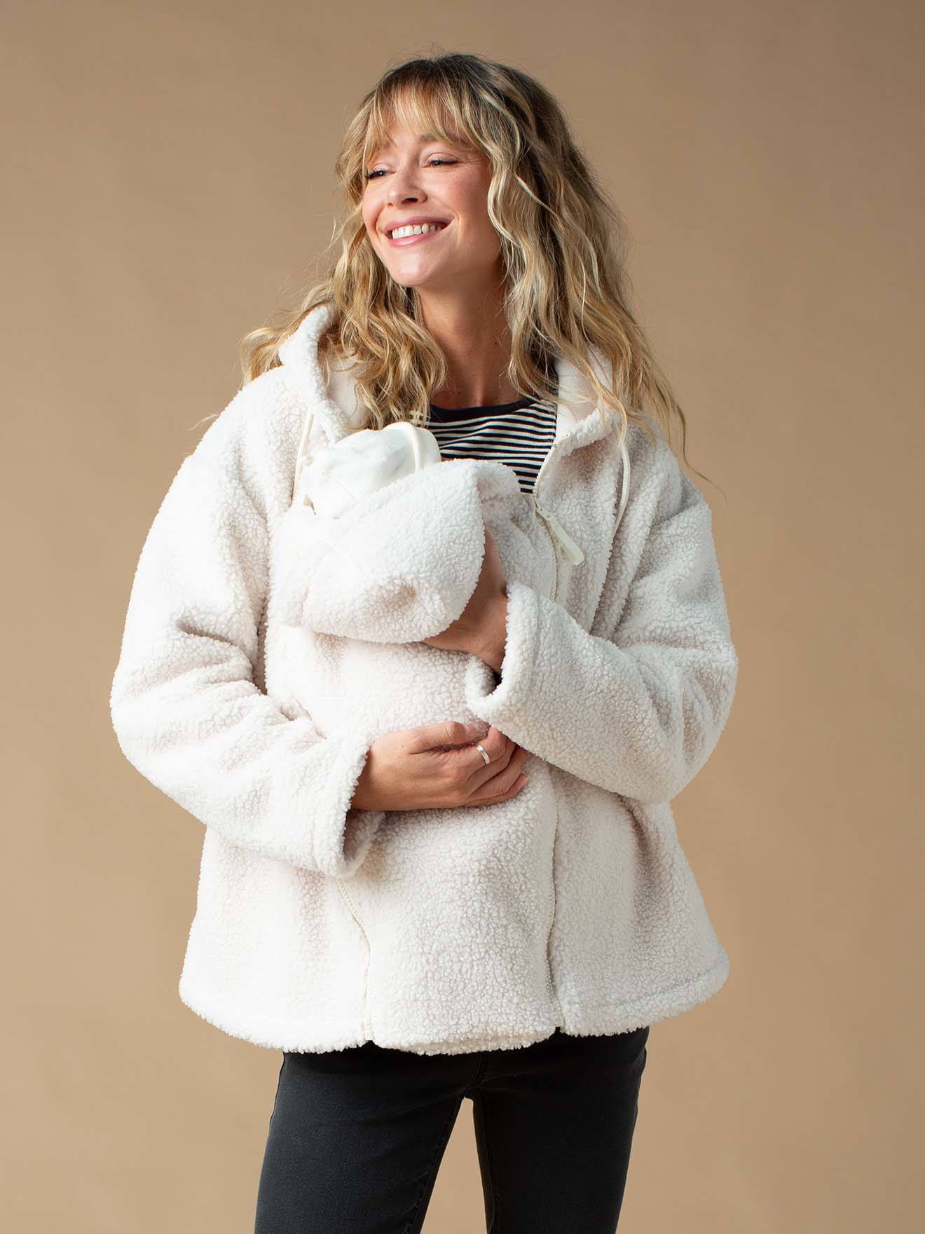 Sweat zippé en sherpa évolutif avec protège bébé écru - Envie de Fraise
