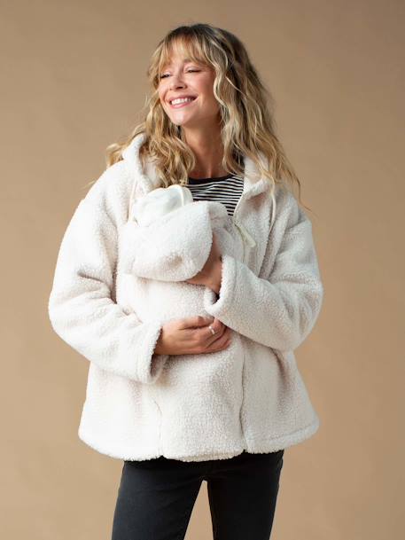 Envie De Fraise - Sweat zippé en sherpa évolutif avec protège bébé écru