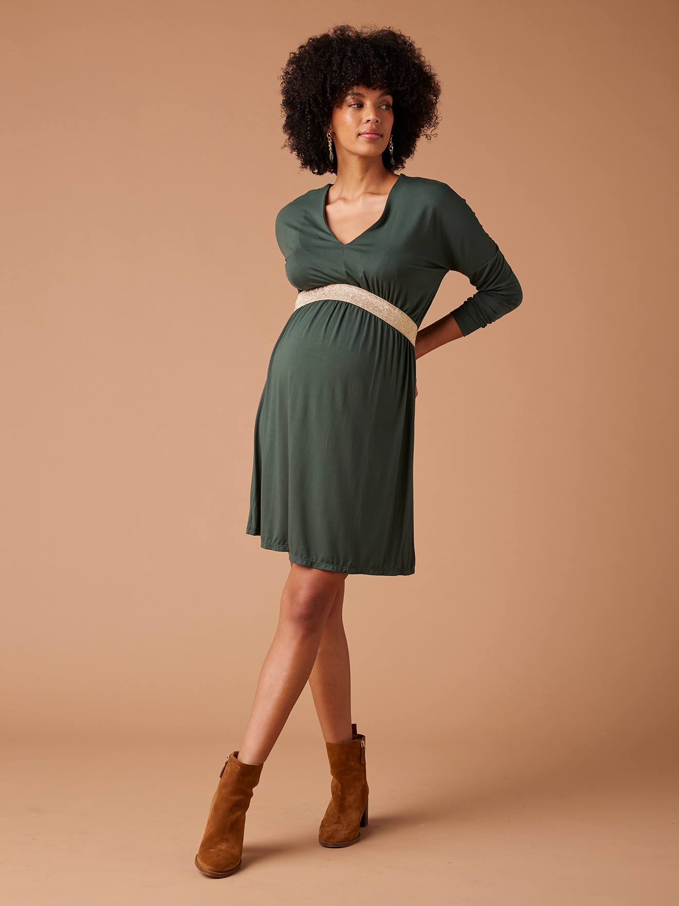 Robe grossesse FELICINEOR ENVIE DE FRAISE manches longues vert sapin
