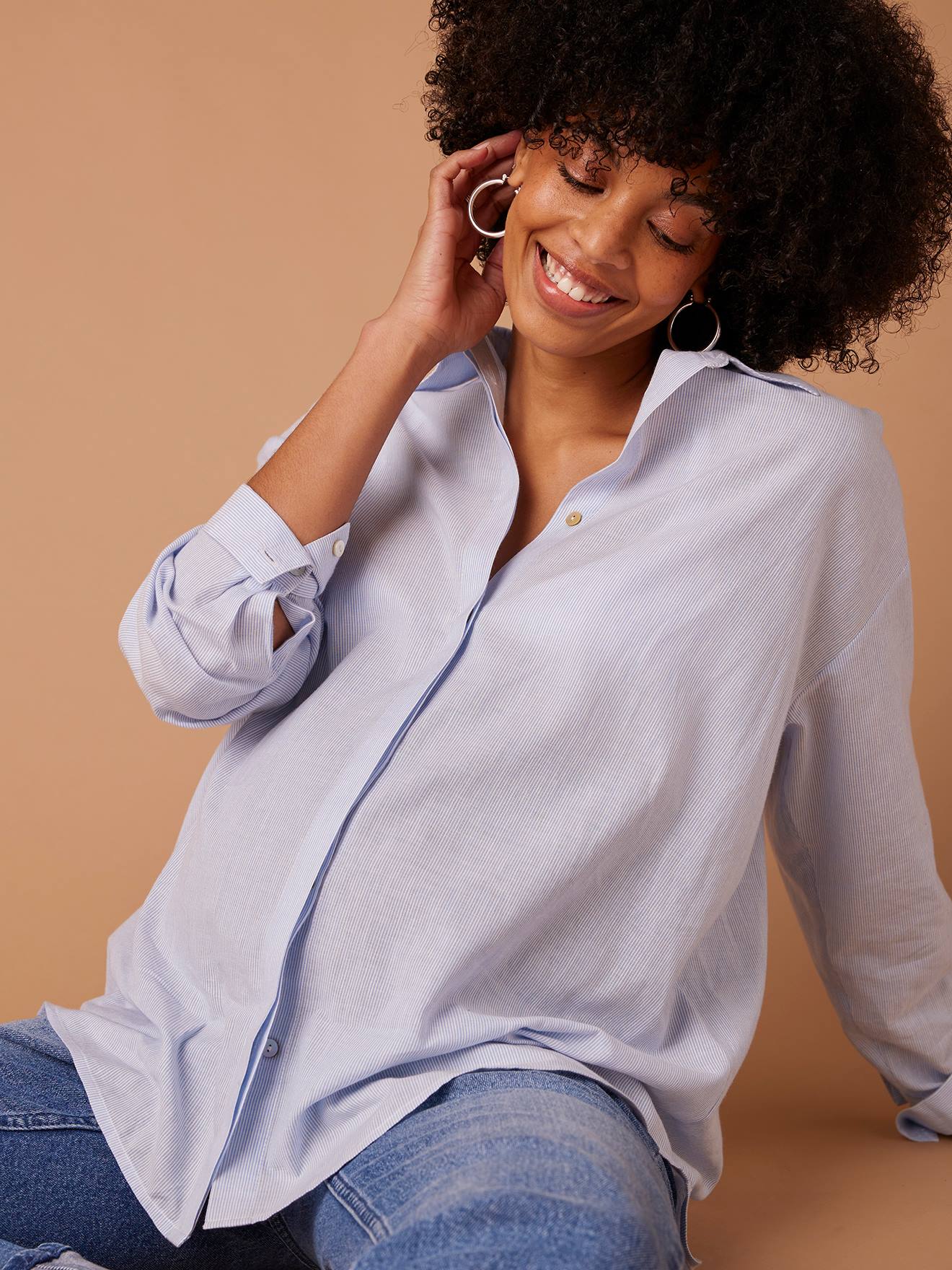 Chemise rayée grossesse et allaitement en coton bio blanc