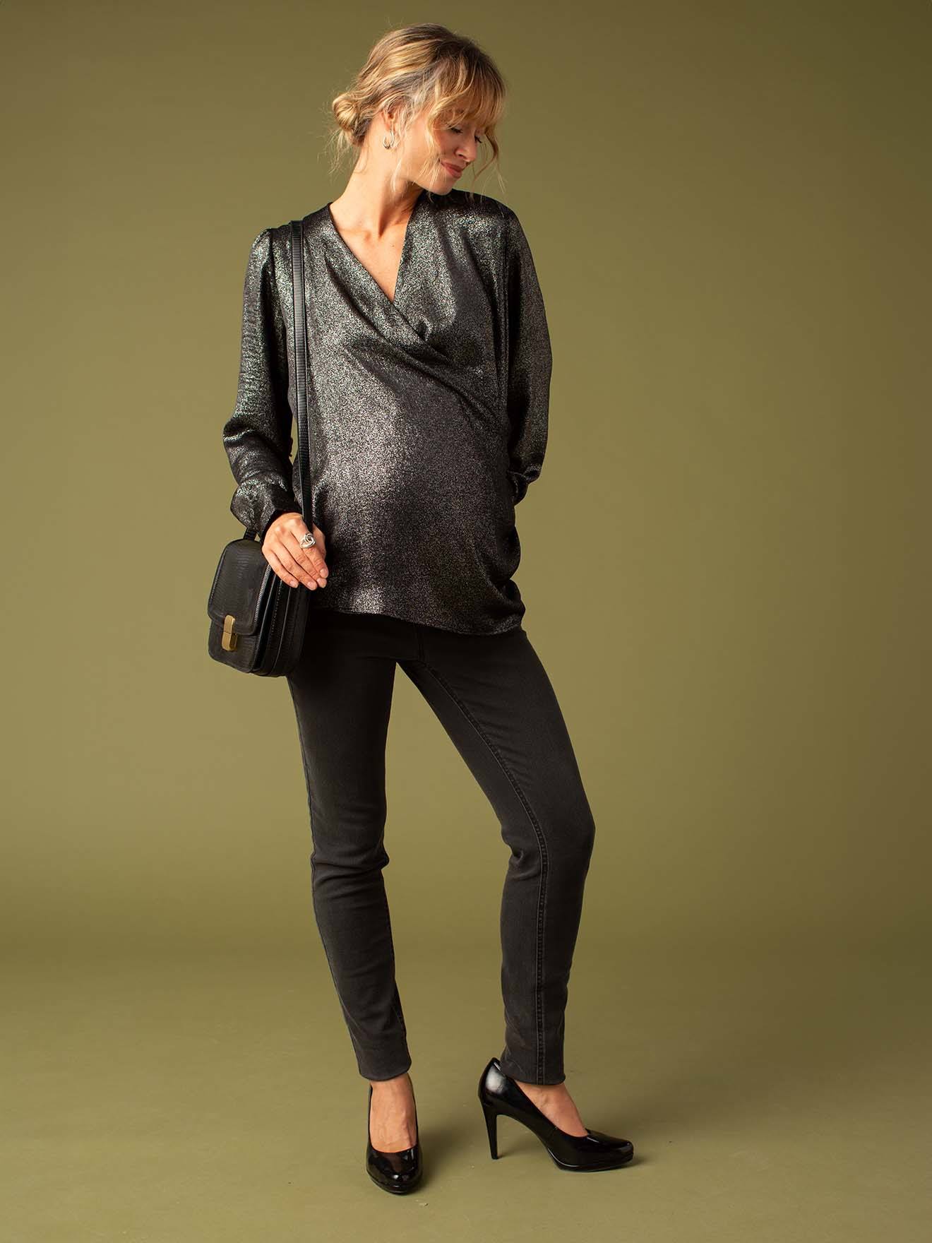 Blouse cache-coeur de grossesse effet irisé ENVIE DE FRAISE noir