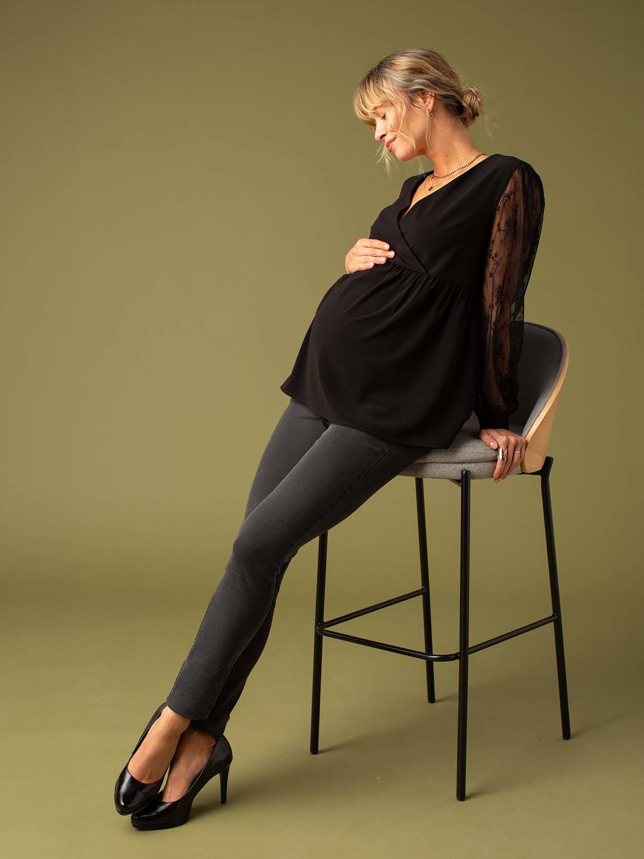 Blouse de grossesse en crêpe et dentelle ENVIE DE FRAISE noir