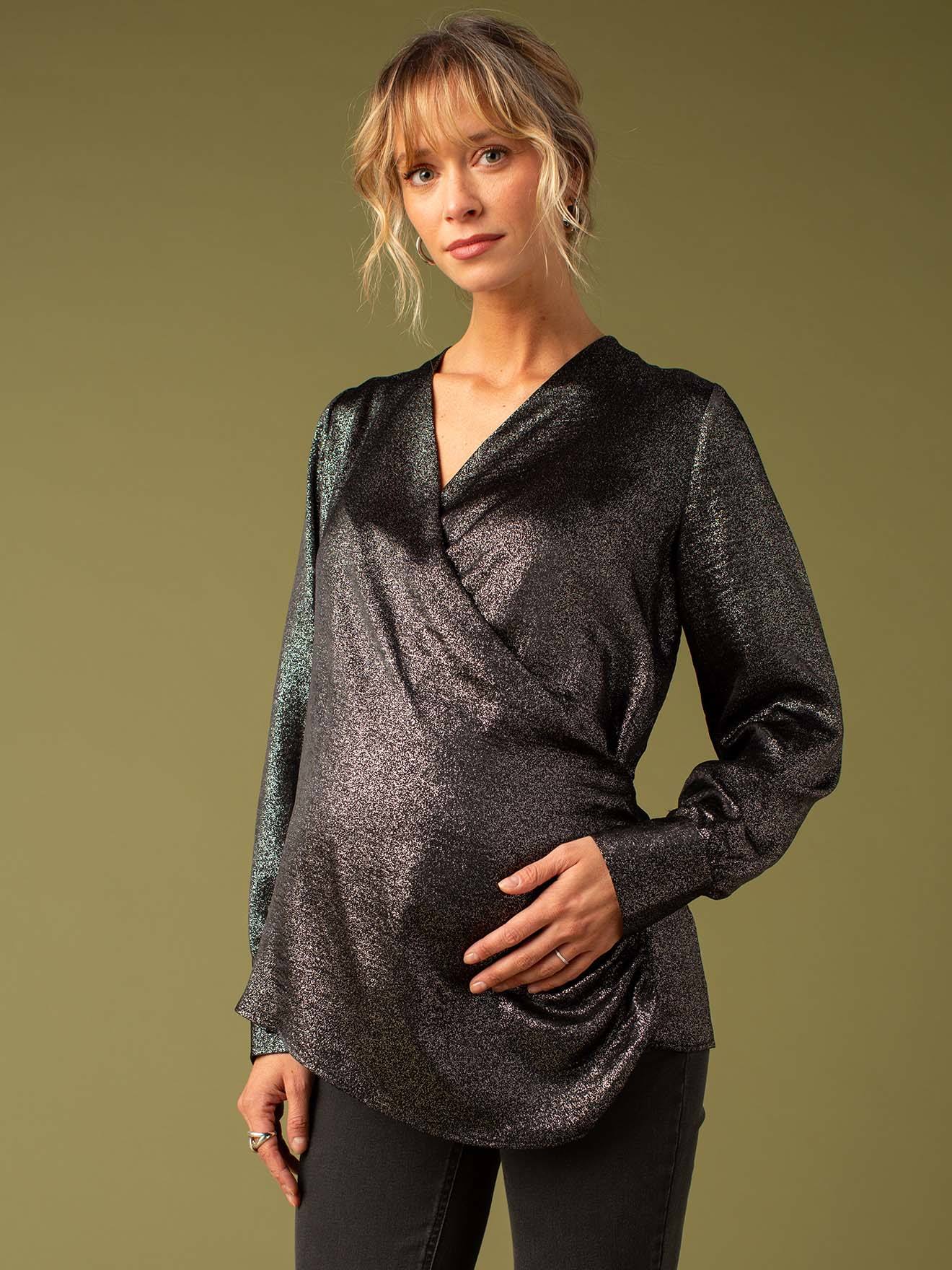 Blouse cache-coeur de grossesse effet irisé noir