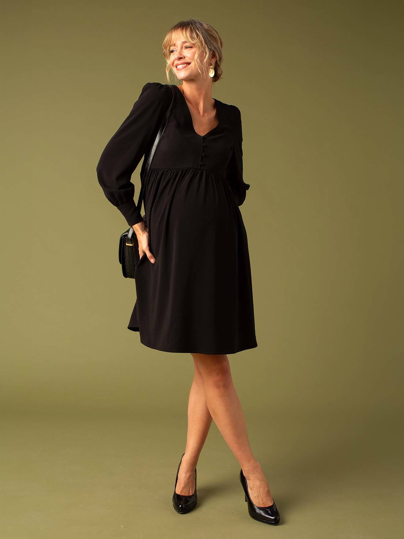 Robe en crêpe dos en dentelle grossesse ENVIE DE FRAISE noir