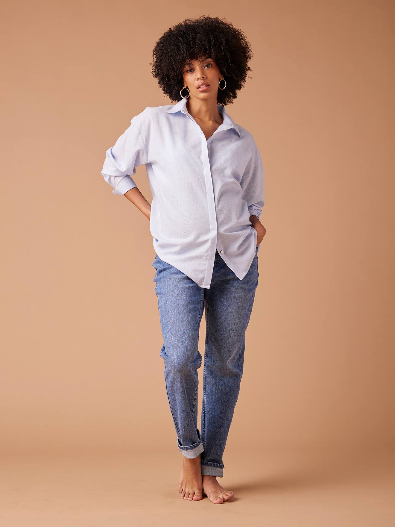 Chemise rayée grossesse et allaitement ENVIE DE FRAISE en coton bio blanc