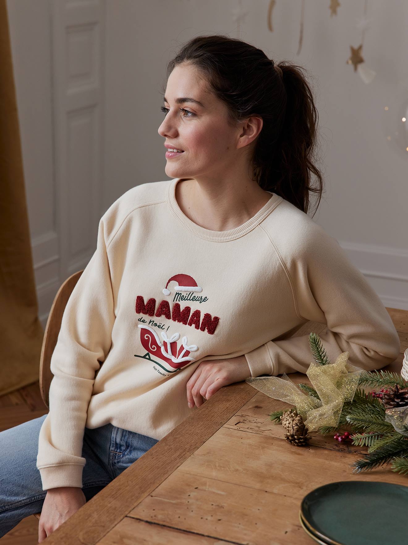 Sweat femme Meilleure maman de Noël capsule famille vanille
