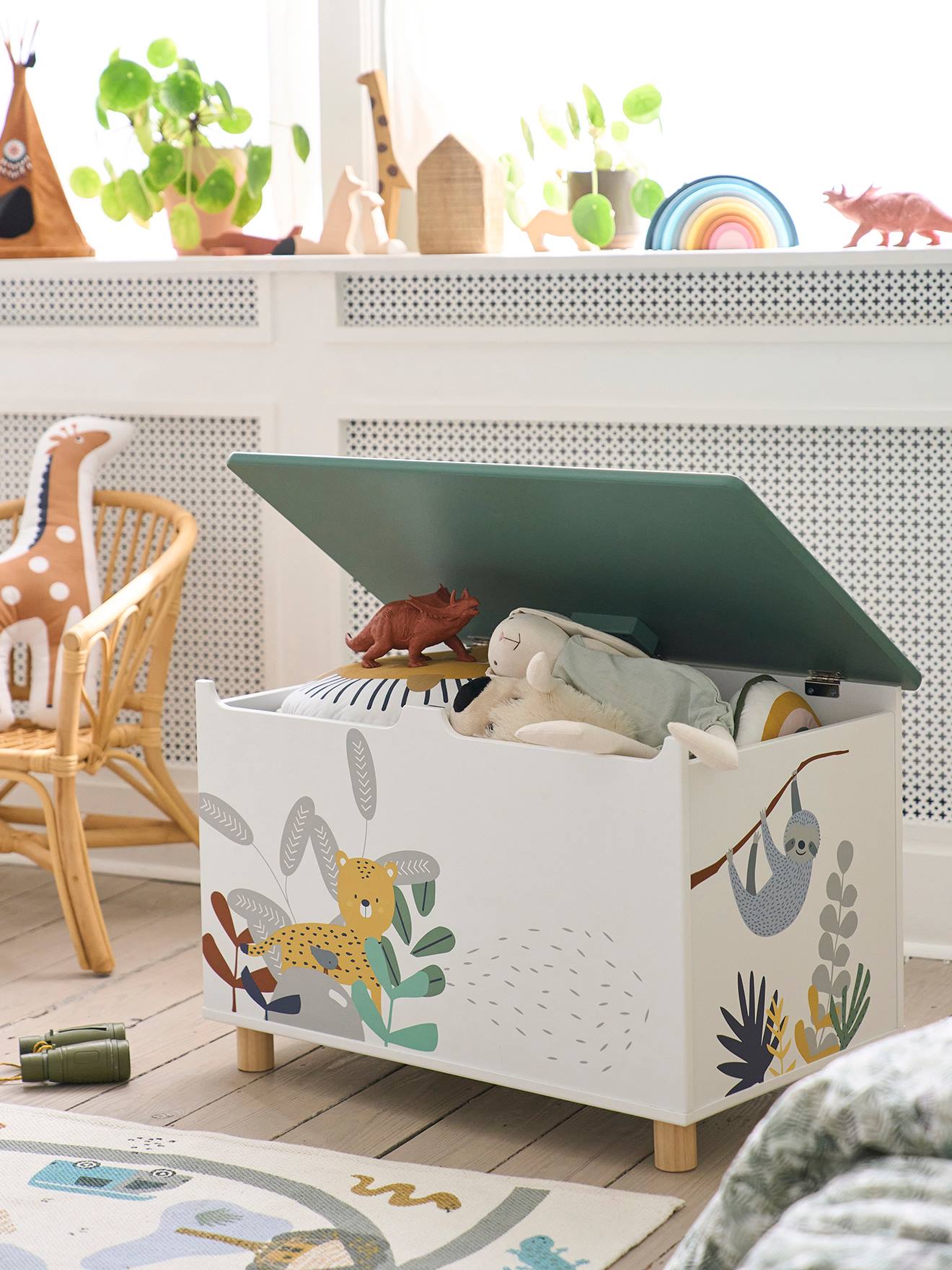 Coffre à jouets Jungle Paradise blanc / vert (Vertbaudet) - Image 1