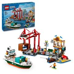 Jouet-LEGO® City 60422 Le port et le navire marchand, jouet de construction à partir de 8 ans