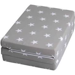 -Matelas de Voyage ROBA Little Stars Pliable - 60x120 cm - Housse Amovible - Gris / Blanc