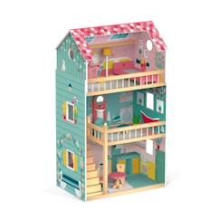 Jouet-Maison de poupées en bois Happy Day JANOD - Pour enfants dès 3 ans - 3 étages - 12 pièces de mobilier