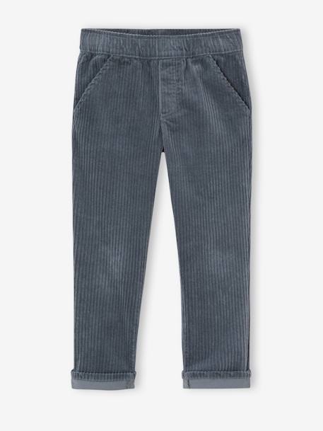 Pantalon en velours côtelé garçon facile à enfiler bleu ardoise+vert sapin 2 - vertbaudet enfant 