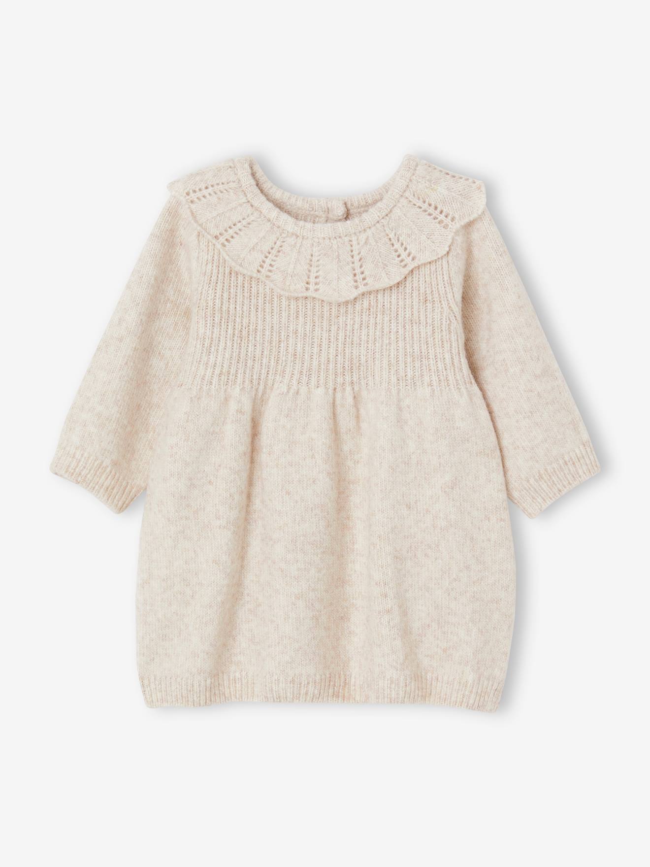 Robe à collerette en tricot bébé beige chiné