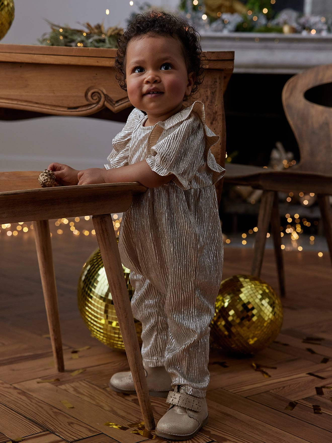 Combinaison de fête brillante à volants bébé fille or