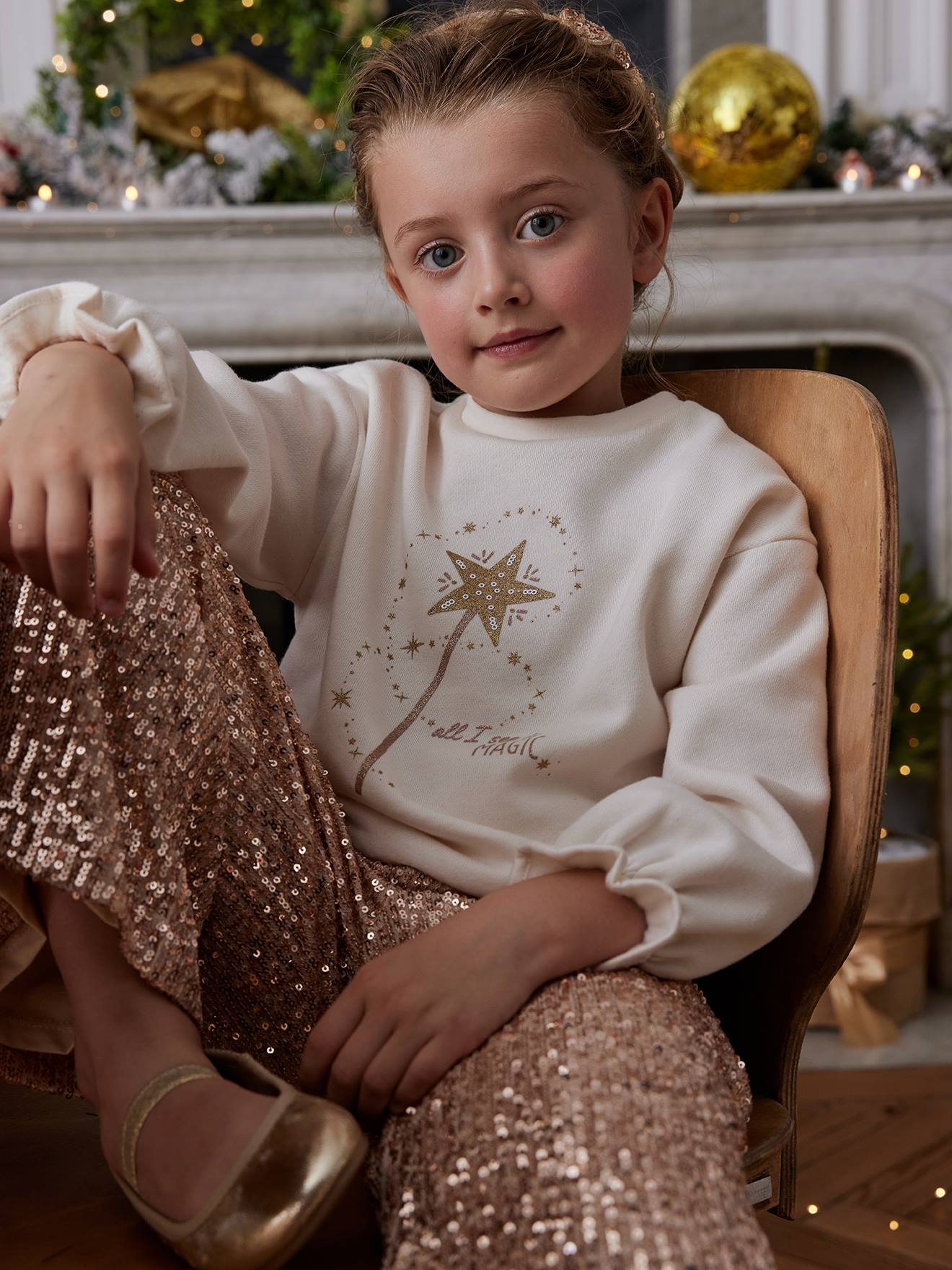Coffret de Noël magique sweat + baguette fille écru