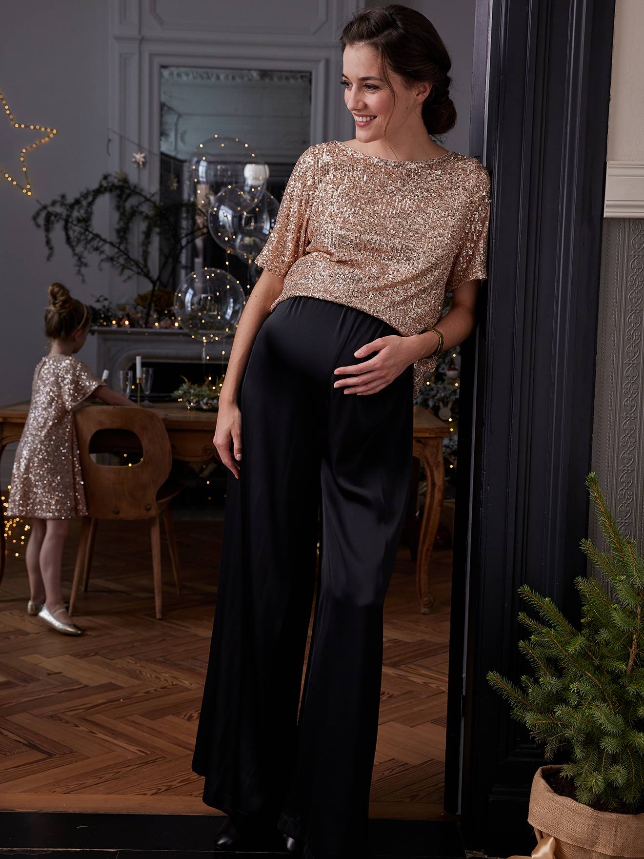 Top devant/dos en sequins grossesse or
