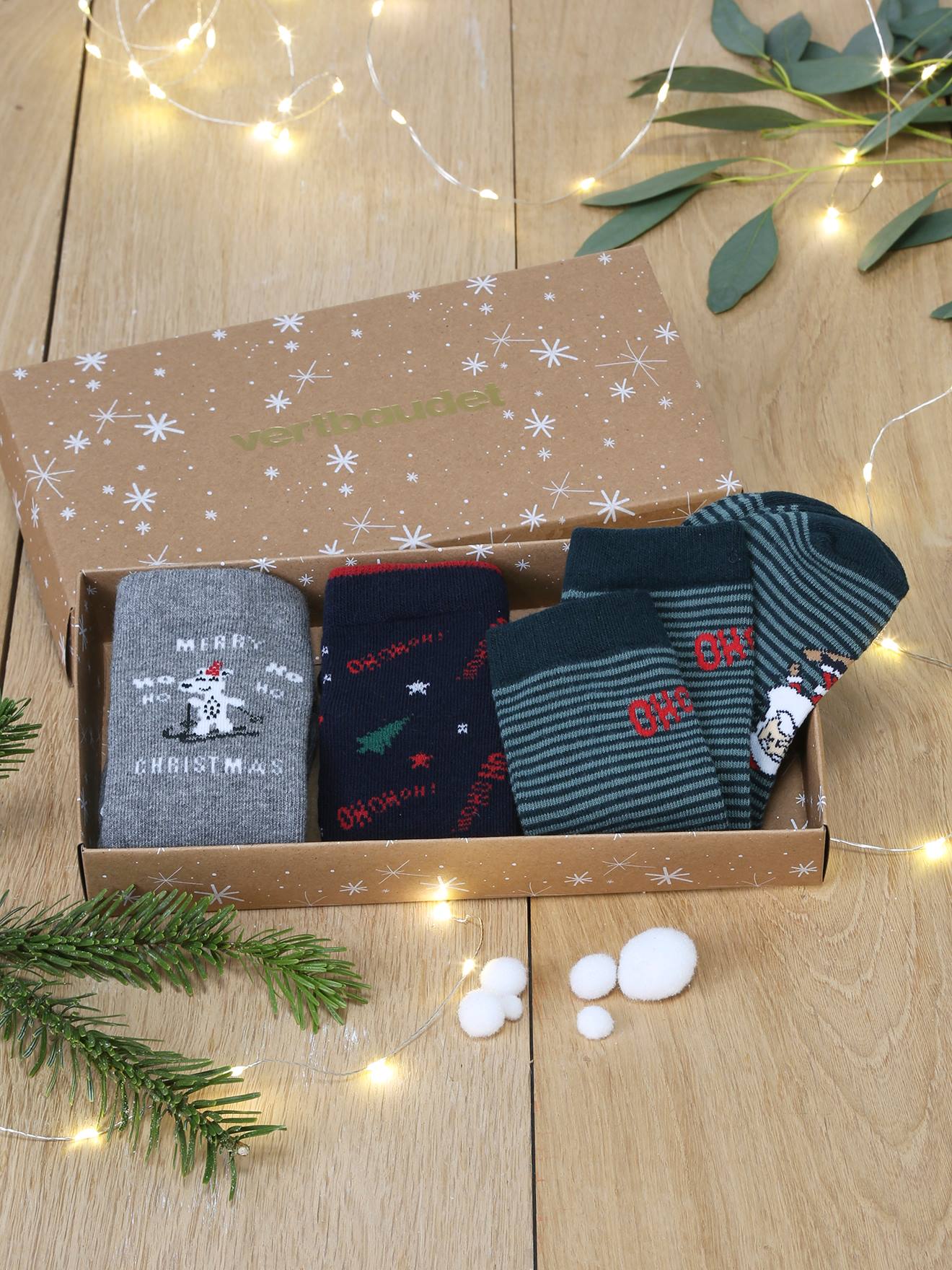 Coffret de 3 paires de chaussettes de Noël garçon bleu nuit