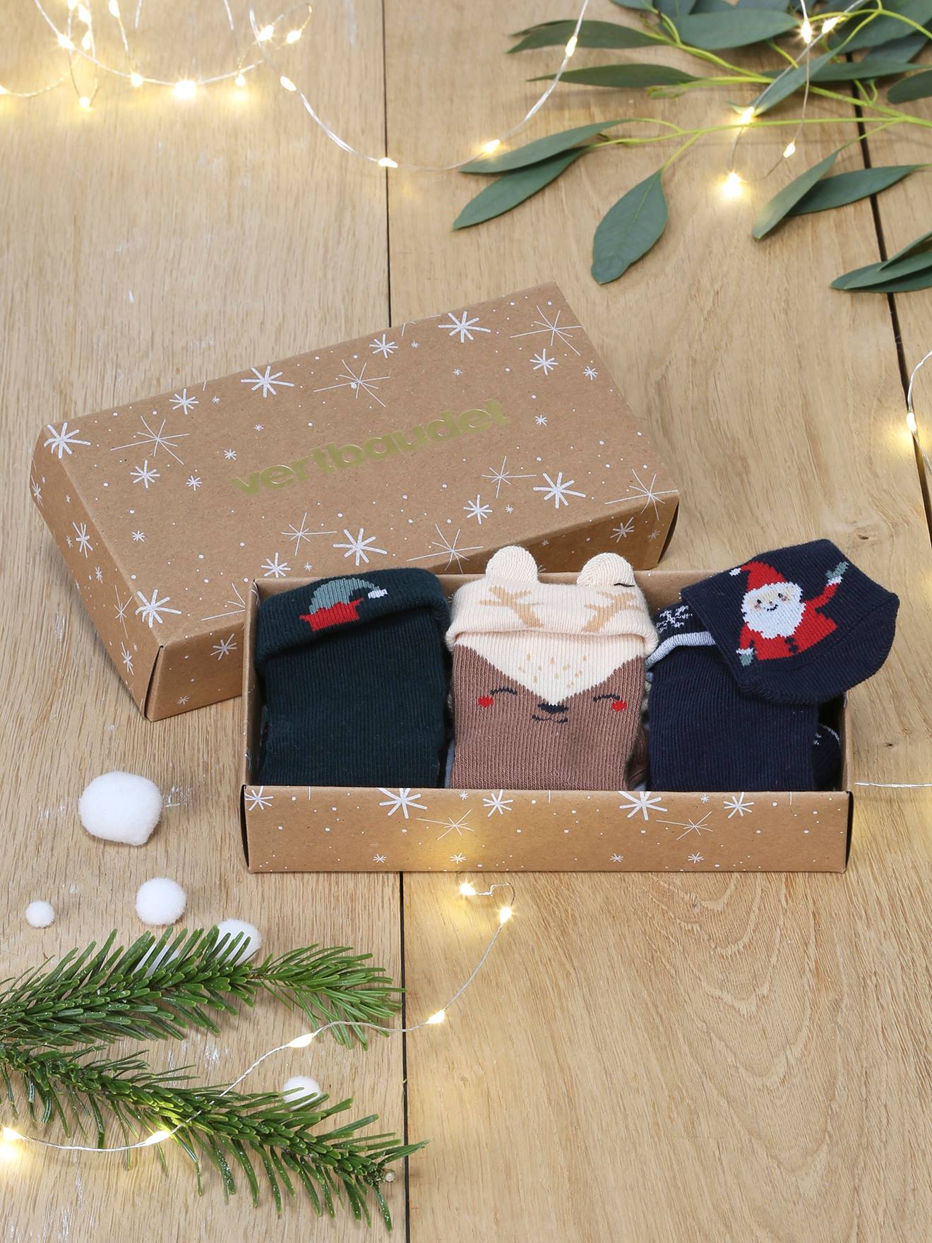 Coffret de Noël 3 paires de chaussettes bébé garçon noix de pécan