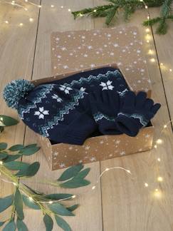 -Coffret Noël Flocon garçon bonnet + snood + gants/mitaines