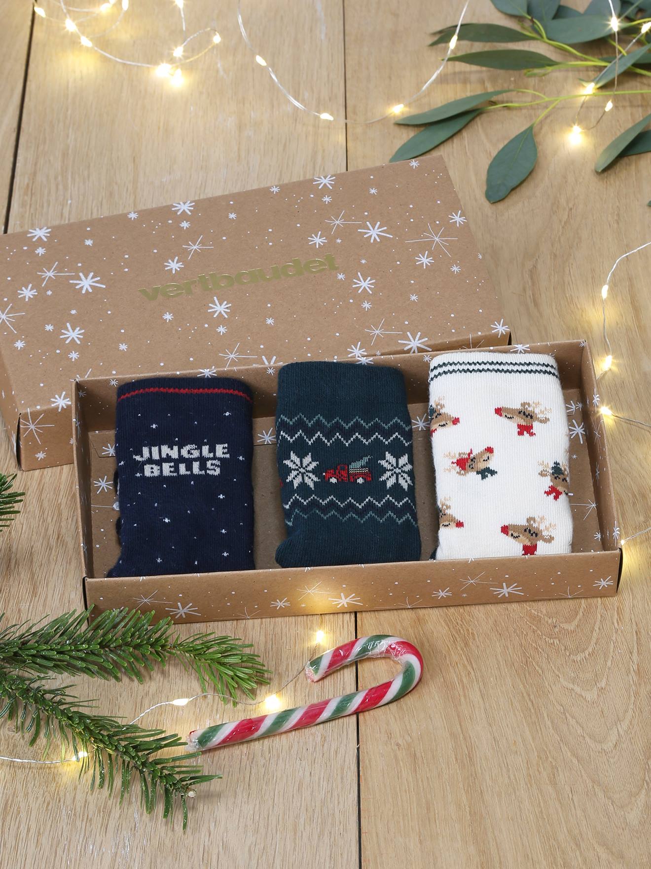 Coffret de 3 paires de chaussettes Noël garçon vert sapin