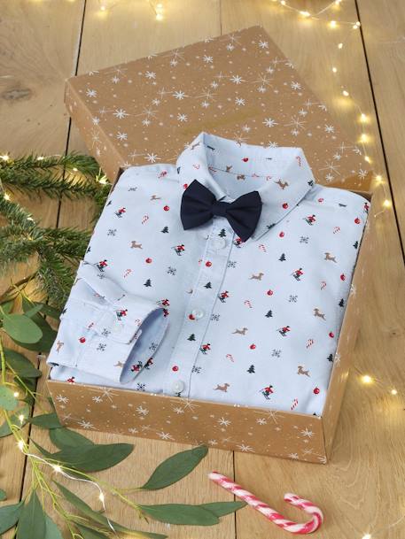 Garçon-Coffret cadeau chemise noël et son noeud pap' garçon