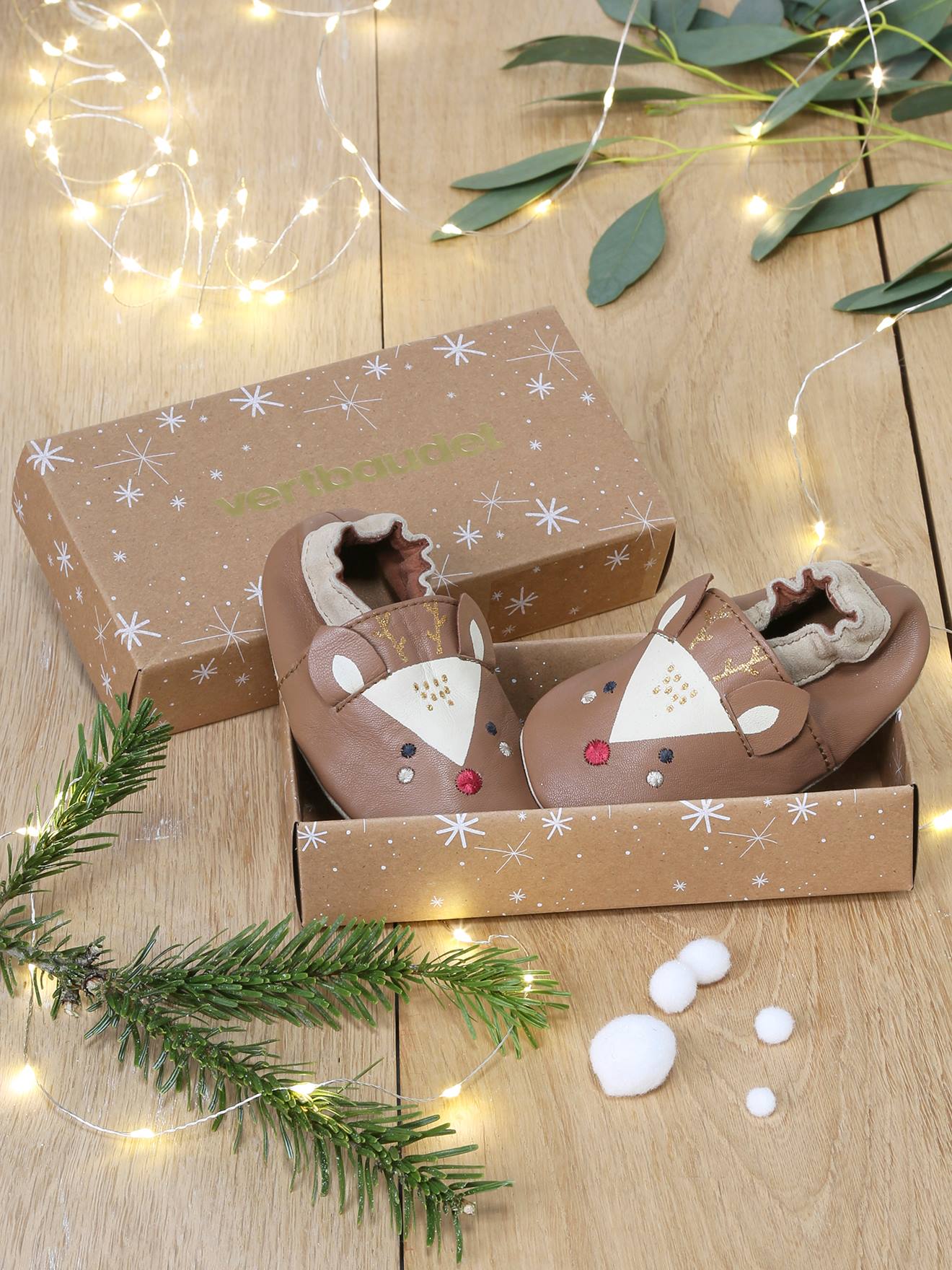 Chaussons élastiqués en cuir souple Rennes bébé marron
