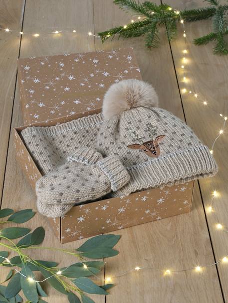 Fille-Coffret de Noël 'Biche" fille ensemble bonnet + snood + mitaines