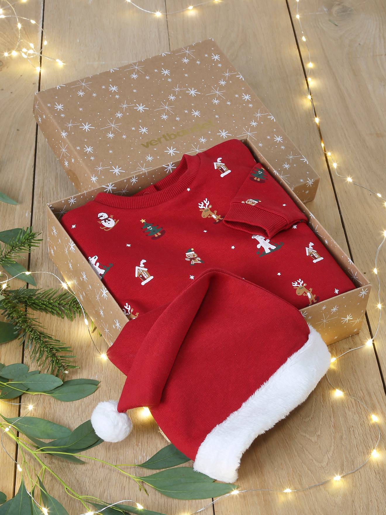 Coffret de Noël sweat + bonnet bébé rouge