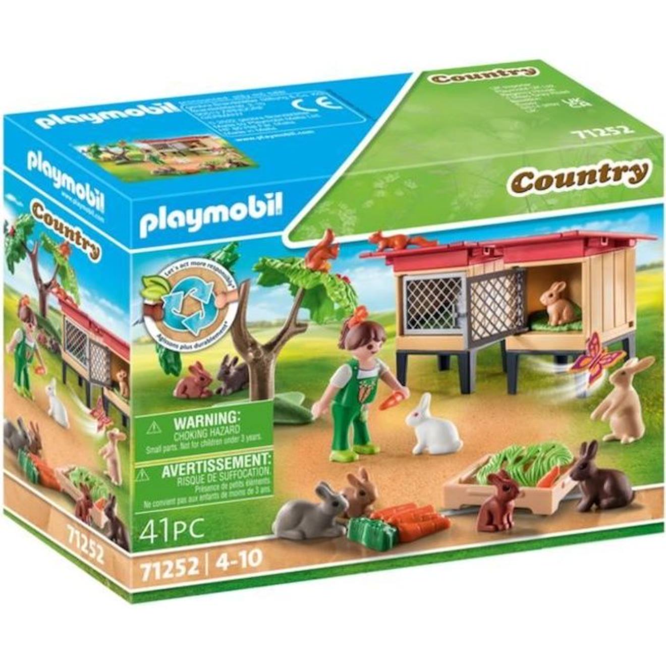 PLAYMOBIL - Playmobil 71252 Enfant Avec Enclos Et Lapins, Country La Ferme, Animaux De La Ferme, Dès 4 Ans Bleu