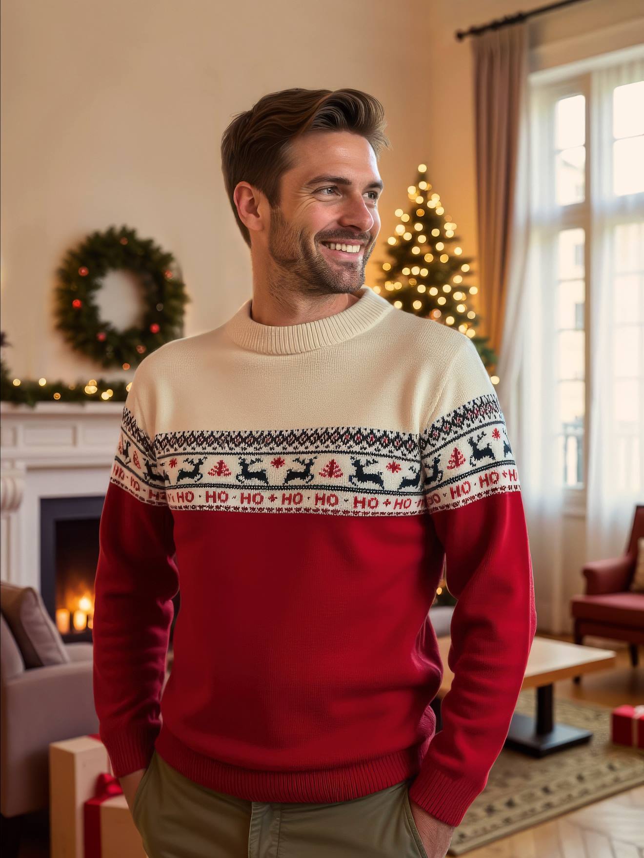 Pull jacquard de Noël adulte capsule famille rouge