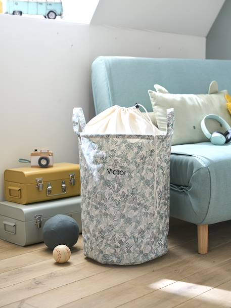 Vertbaudet - Panier à linge imprimé feuilles Hanoï vert imprimé