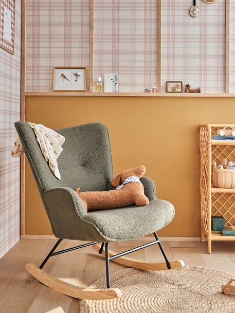 Vertbaudet - Fauteuil d'allaitement à bascule en tissu bouclette kaki