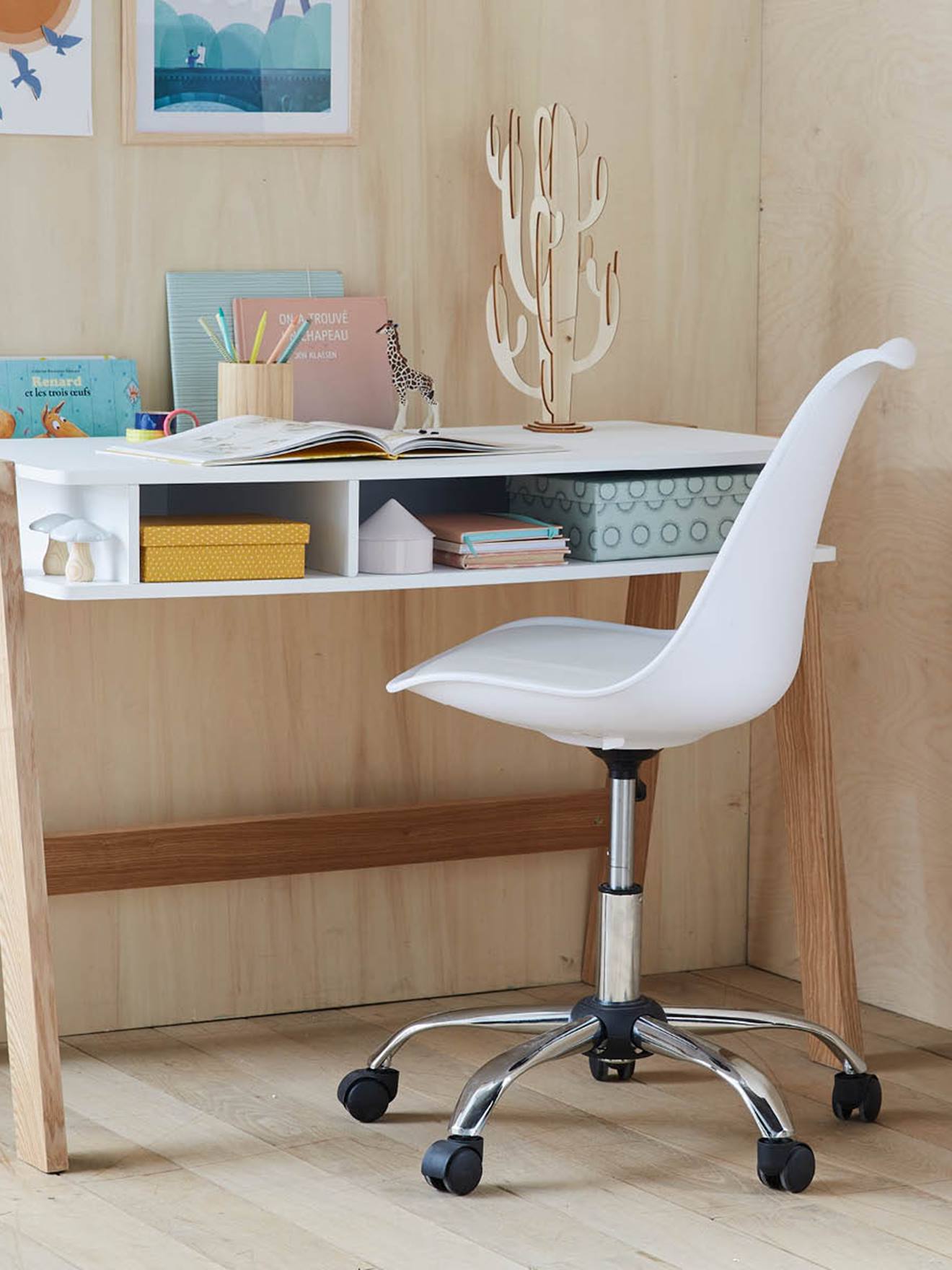 Chaise de bureau enfant à roulettes blanc