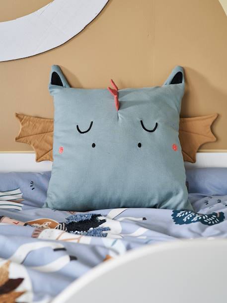 Vertbaudet - Coussin carré dragon personnalisable gris vert