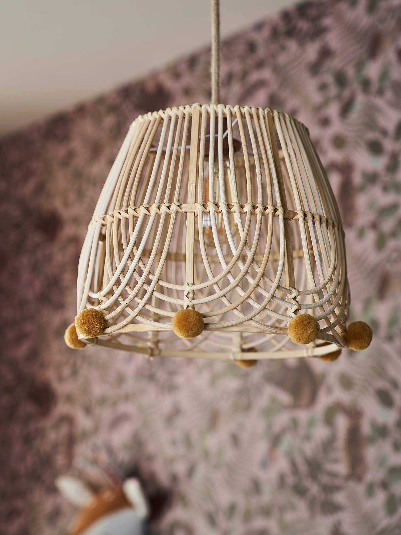 Abat-jour pour suspension pompons en rotin marron
