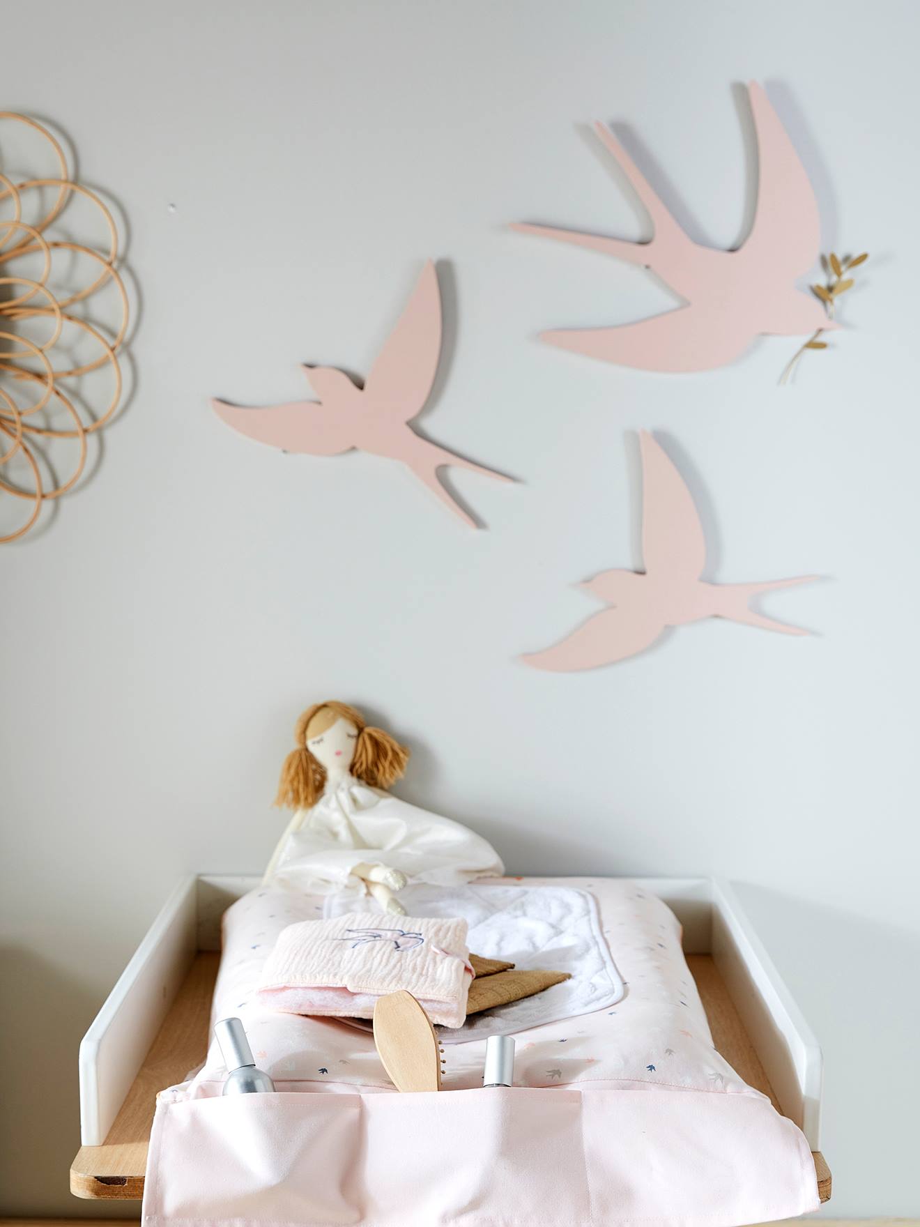 Vertbaudet - Lot de 3 hirondelles murales rose clair uni