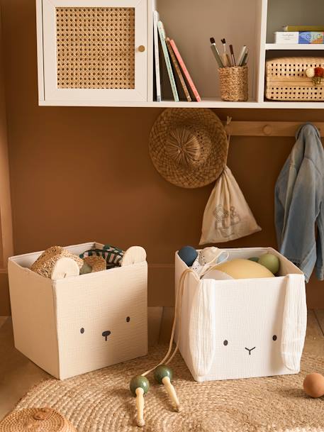 Vertbaudet - Lot de 2 bacs de rangement animaux gaze de coton lot blanc