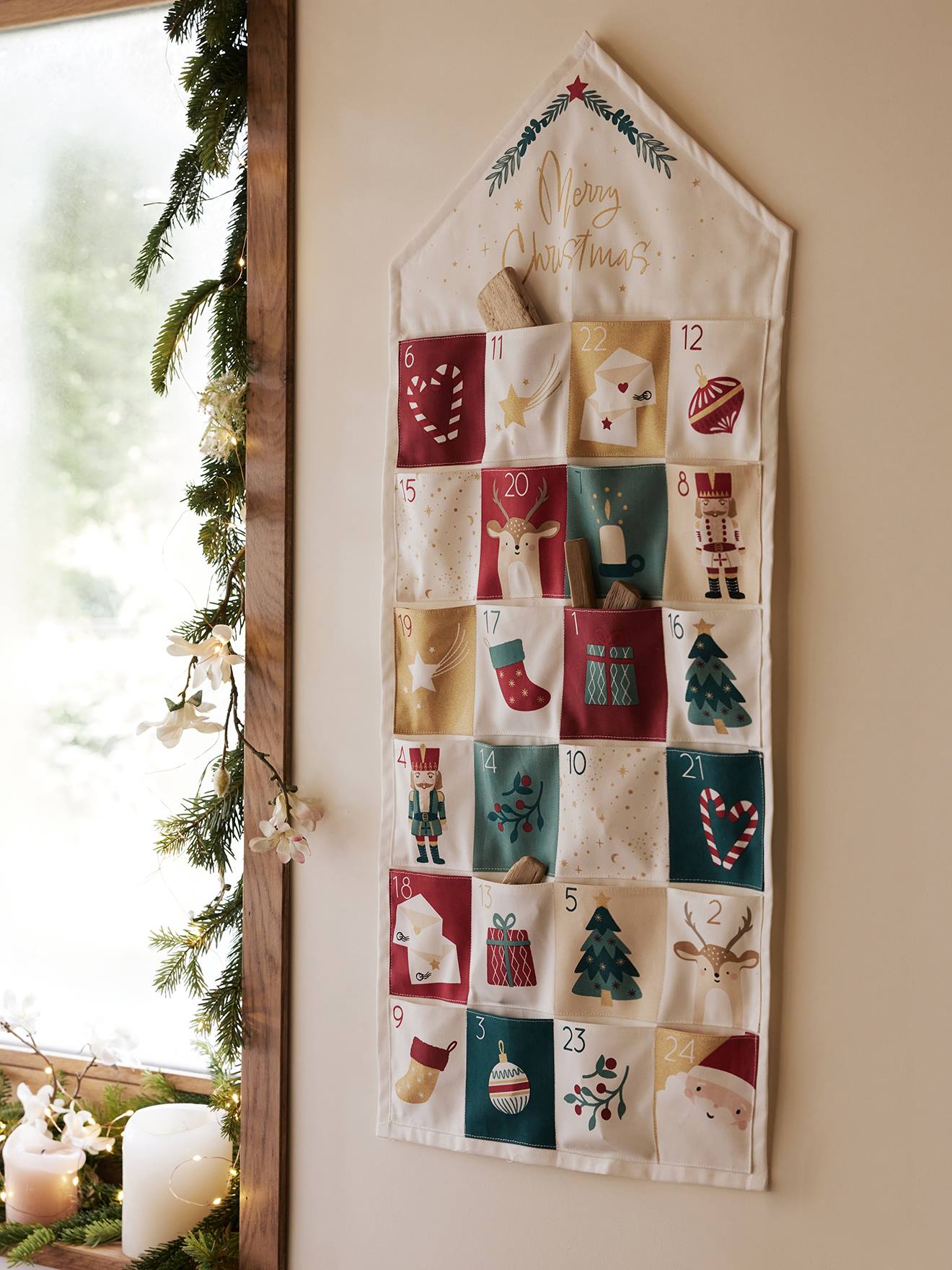 Calendrier de l'Avent Merry Christmas écru