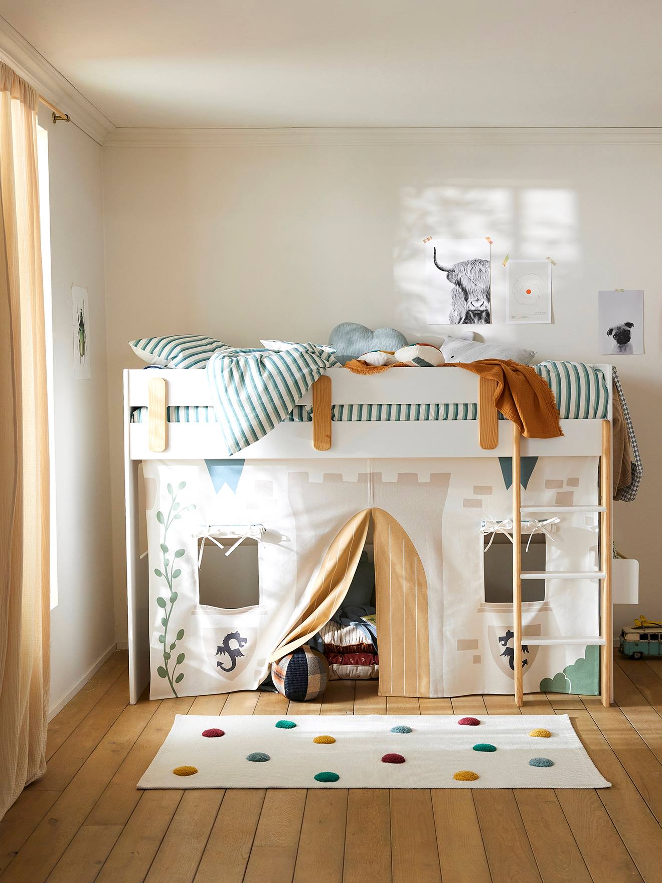 Lit mezzanine mi-hauteur enfant LIGNE EVEREST blanc/bois