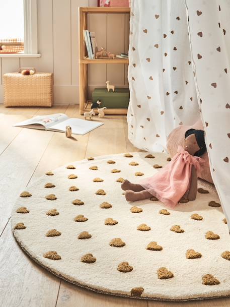 Vertbaudet - Tapis rond Coeur beige imprimé