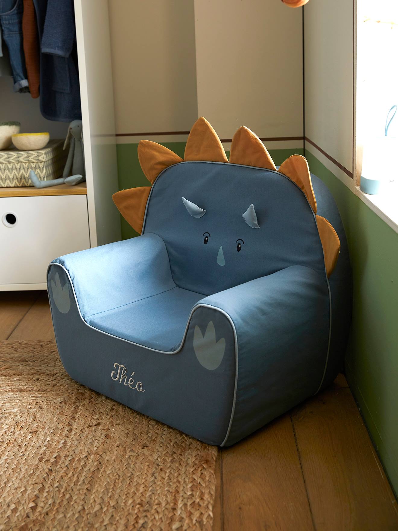 Fauteuil en mousse dino Triceratops bleu